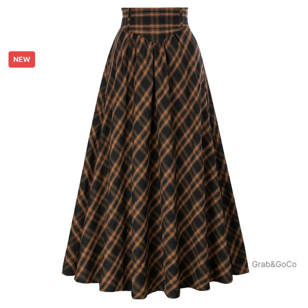 Victorian Maxi Skirt High Waist Plaid A-Line Elegant Vintage Cottagecore